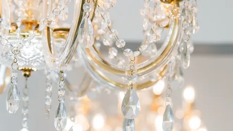 Close view of a crystal chandelier at Kings Chapel